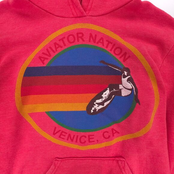 AVIATOR NATION Relaxed Pullover Hoodie Fleece Sweatshirt Athleisure Lounge Red - Picture 6 of 11